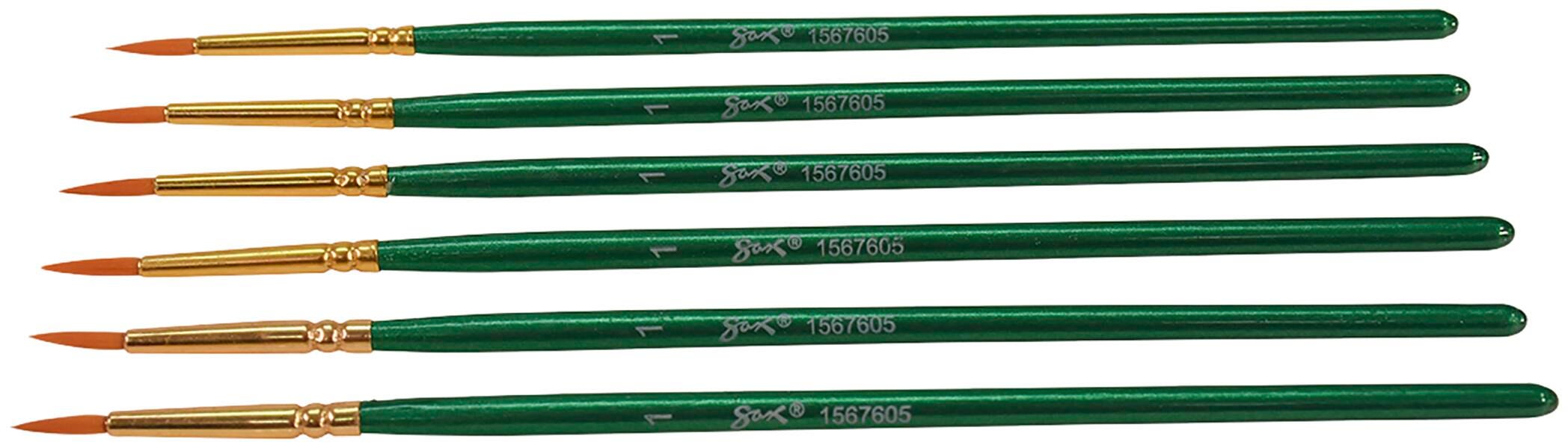 Sax Optimum Golden Synthetic Taklon Paint Brushes Short, Round, Size 1, Set of 6 1567605